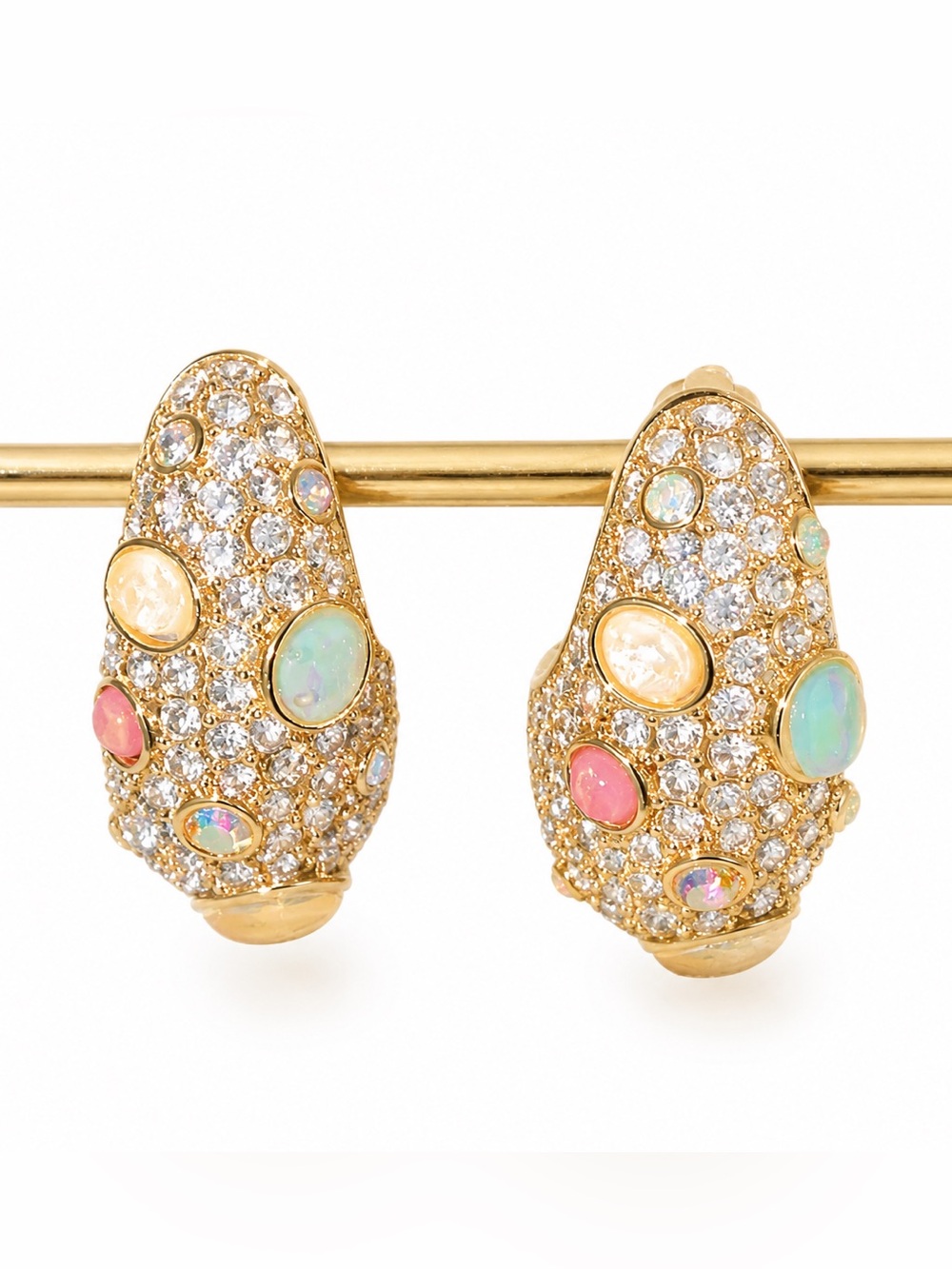 NWOT Kurt Geiger Gold Crystal and Opal Accent Curved Statement Earrings